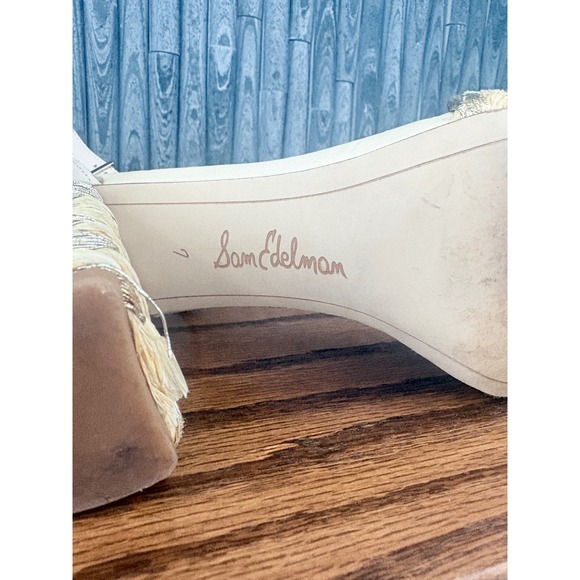 Sam Edelman Woven Raffia Block Heel Sandals Beige Metallic Silver Ankle Strap 7 - Picture 6 of 6